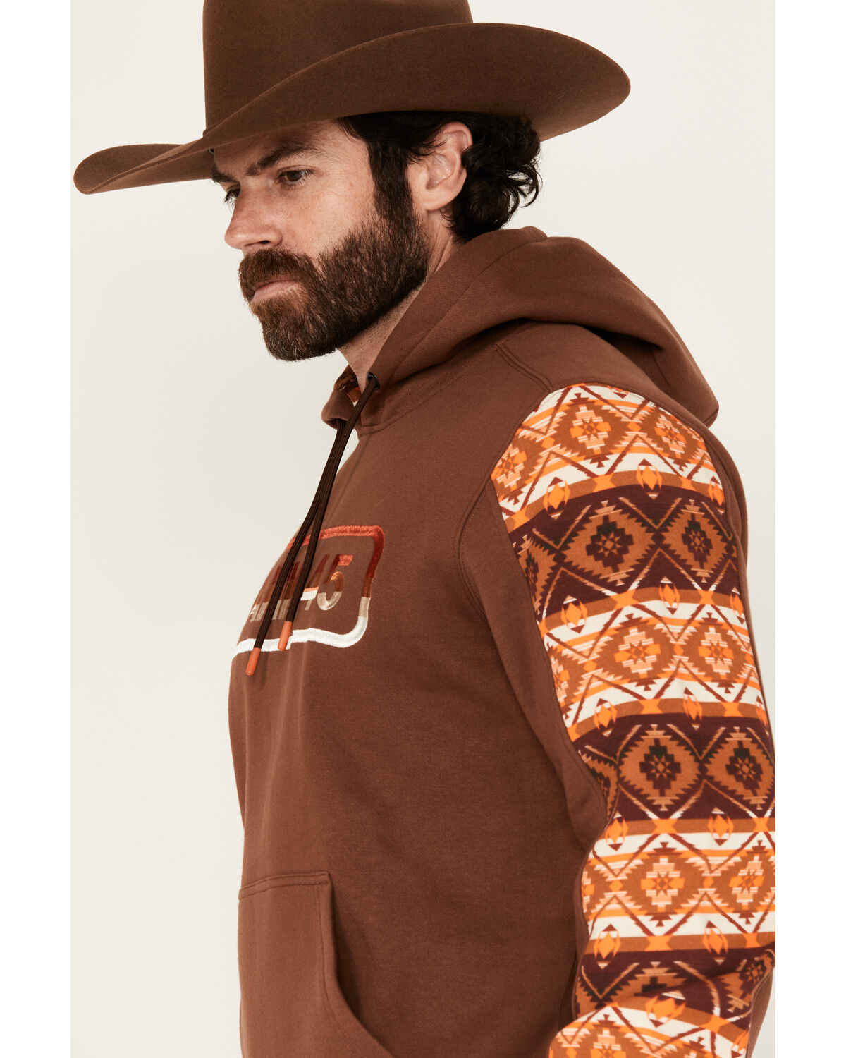 Image #2 - RANK 45® Men's Buckshot Southwestern Print Color Block Hooded Sweatshirt, Coffee, hi-res