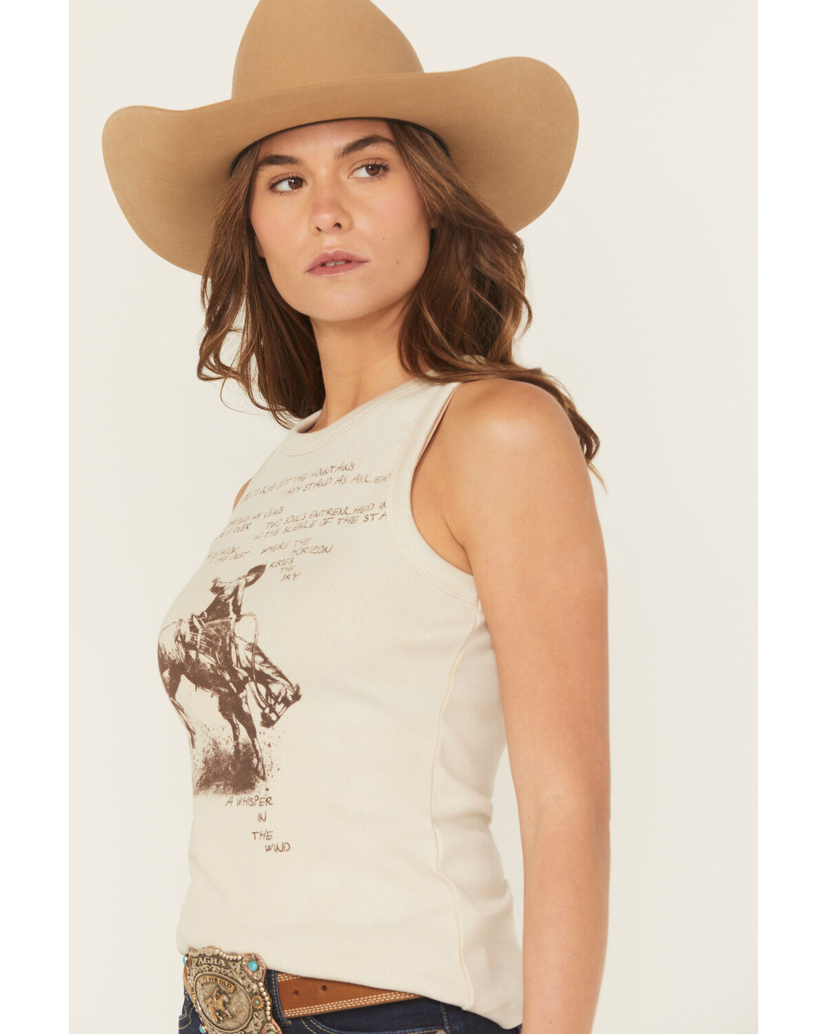 Image #2 - Shyanne Women's Bucking Horse Rib Knit Tank Top, Oatmeal, hi-res