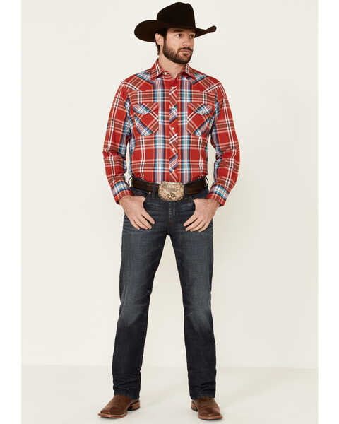 Image #2 - Roper Men's Warm Red Large Plaid Long Sleeve Pearl Snap Western Shirt , Red, hi-res