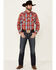 Image #2 - Roper Men's Warm Red Large Plaid Long Sleeve Pearl Snap Western Shirt , Red, hi-res