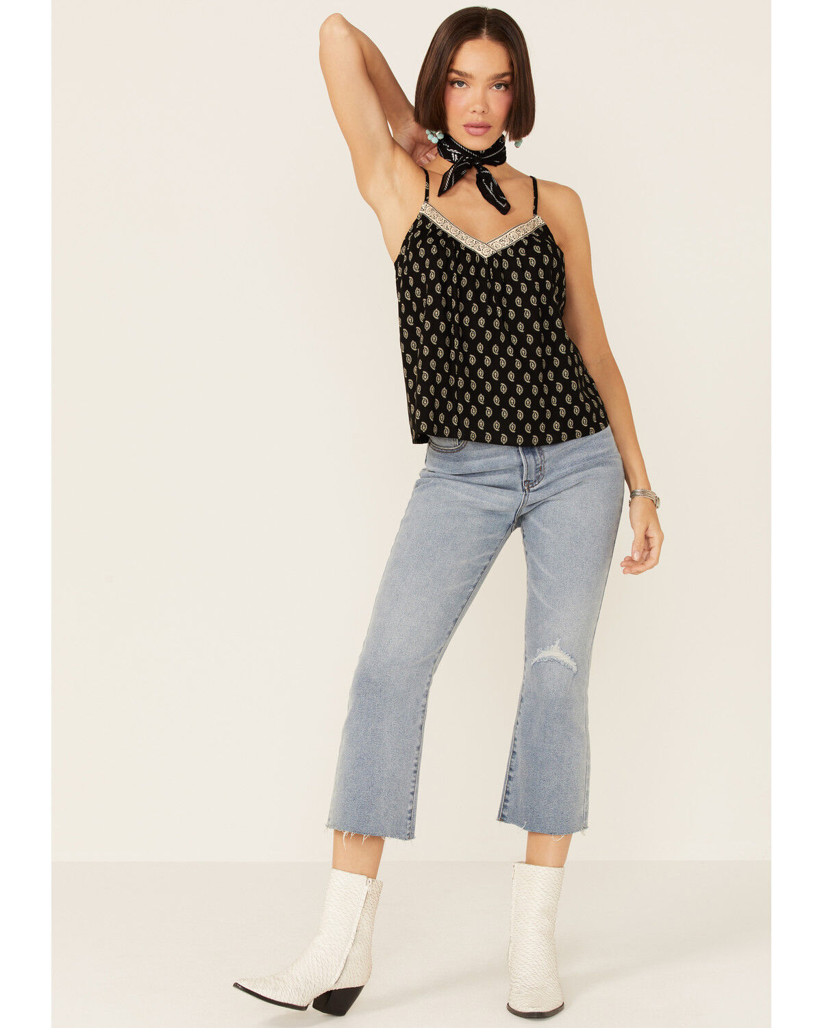 Image #4 - Patrons of Peace Women's Dot Print Neck Trim Cami, Black, hi-res