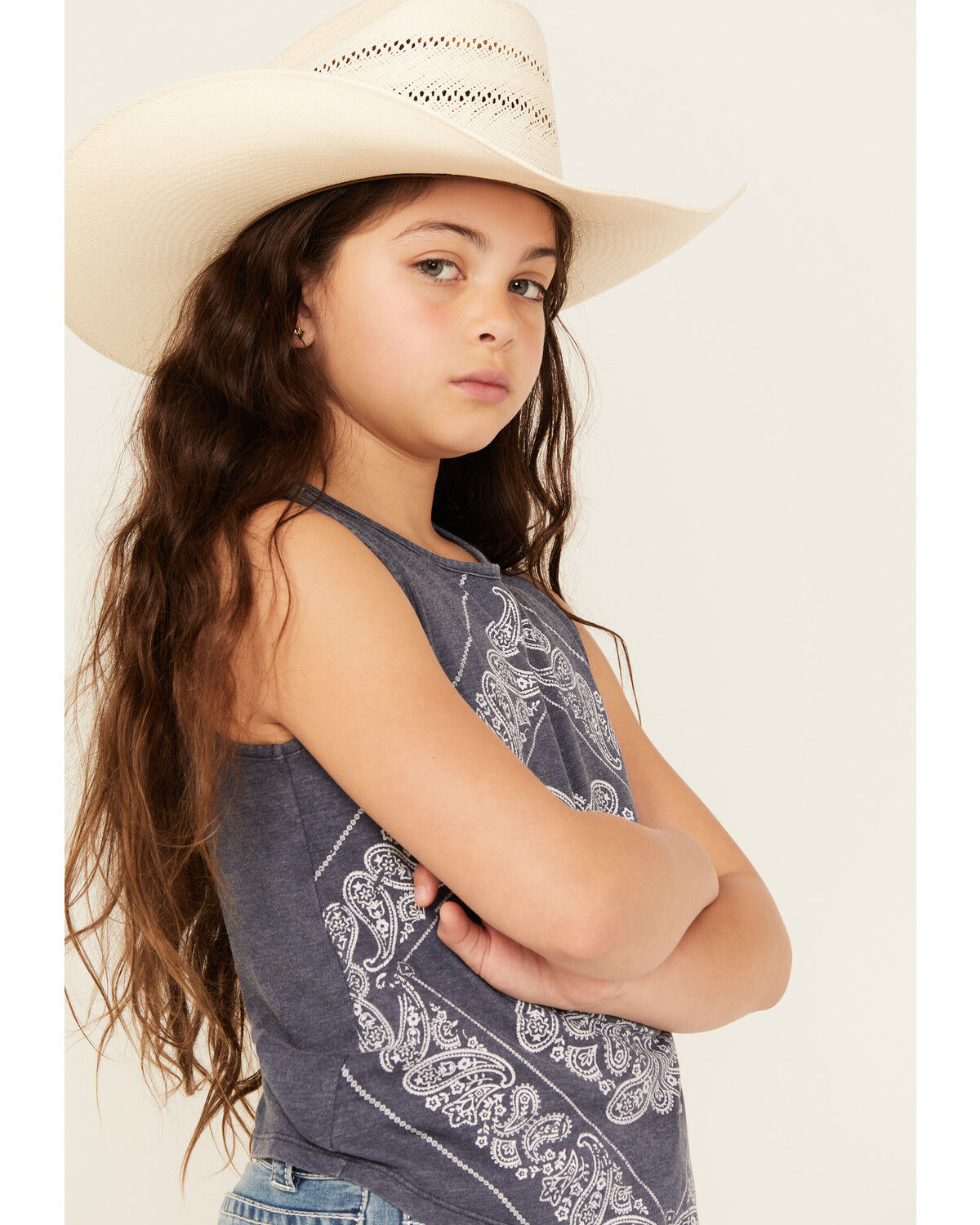 Image #2 - Rock & Roll Denim Girls' Bandana Print Tank, Blue, hi-res
