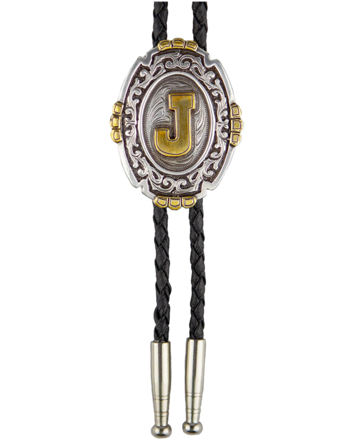 Image #1 - Cody James Men's Antique Silver & Gold Initial J Bolo Tie, Silver, hi-res
