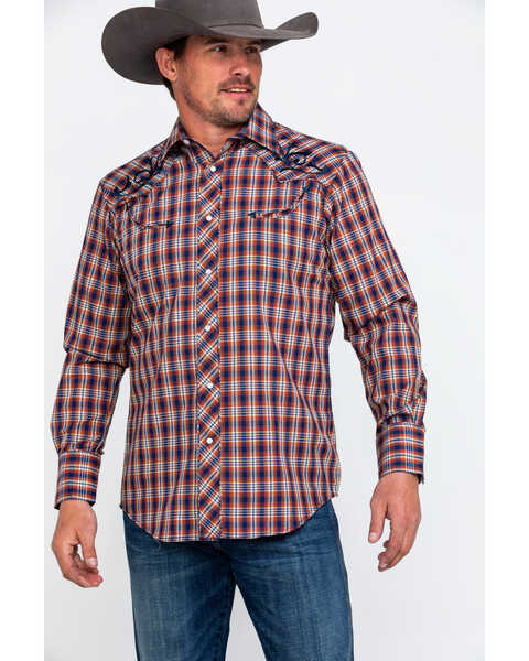 Image #5 - Roper Men's Fancy Small Plaid Embroidered Long Sleeve Western Shirt  , Brown, hi-res