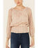 Image #3 - Mystree Women's Floral Paisley Print 3/4 Sleeve Smocked Top, Taupe, hi-res