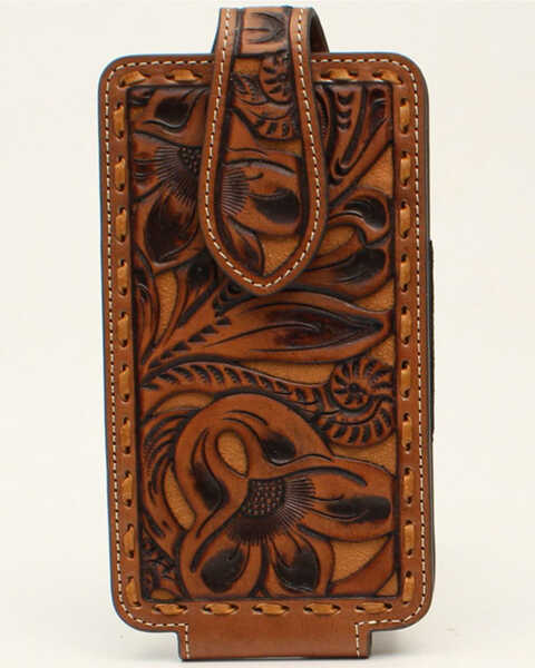 M & F Western Tooled Leather Cell Phone Case, Brown, hi-res