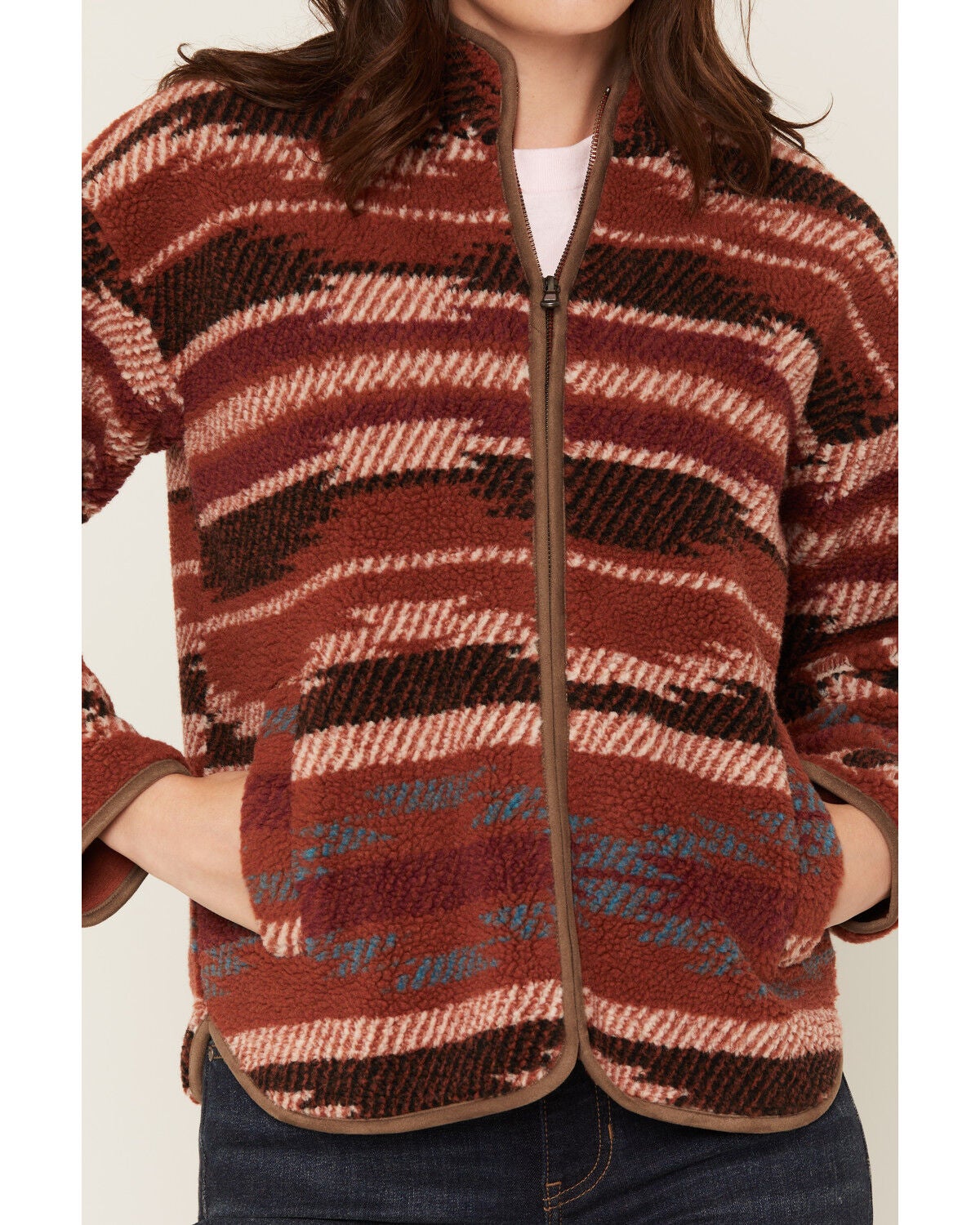 Image #3 - Shyanne Women's Casey Southwestern Print Sherpa Zip-Up Jacket, Brick Red, hi-res