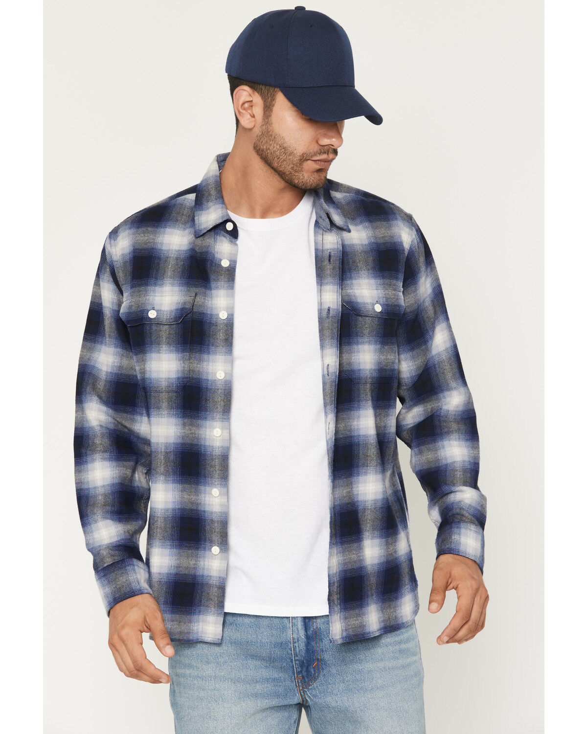 Image #1 - Levi's Men's Scottie Plaid Print Long Sleeve Button-Down Flannel Shirt, Blue, hi-res