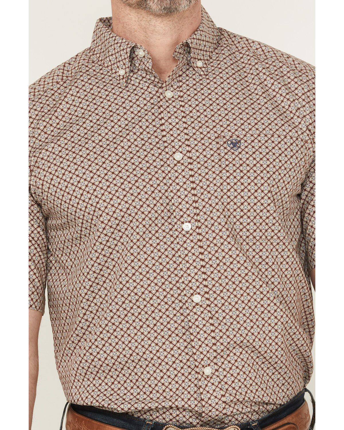 Image #3 - Ariat Men's Carmelo Floral Geo Print Short Sleeve Button-Down Western Shirt, Brown, hi-res