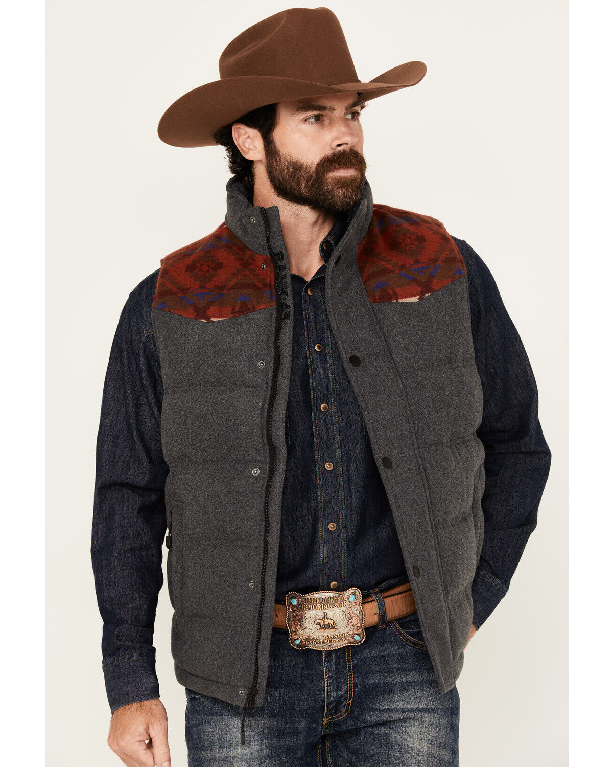 Image #1 - RANK 45® Men's Night Hike Southwestern Print Wool Puffer Vest, Grey, hi-res