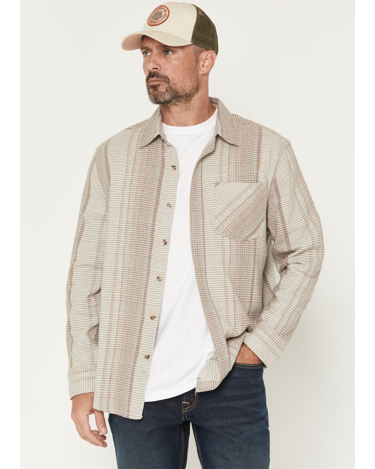 Dakota Grizzly Men's Dexter Plaid Print Long Sleeve Button-Down Flannel Shirt, Cream, hi-res