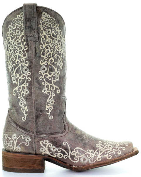 Corral Women's Brown Crater Embroidered Western Boots - Square Toe, Brown, hi-res