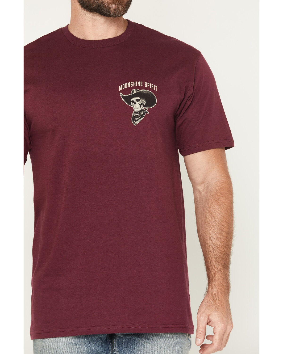 Image #4 - Moonshine Spirit&reg; Men's Backwoods Skeleton Short Sleeve Graphic T-Shirt, Burgundy, hi-res