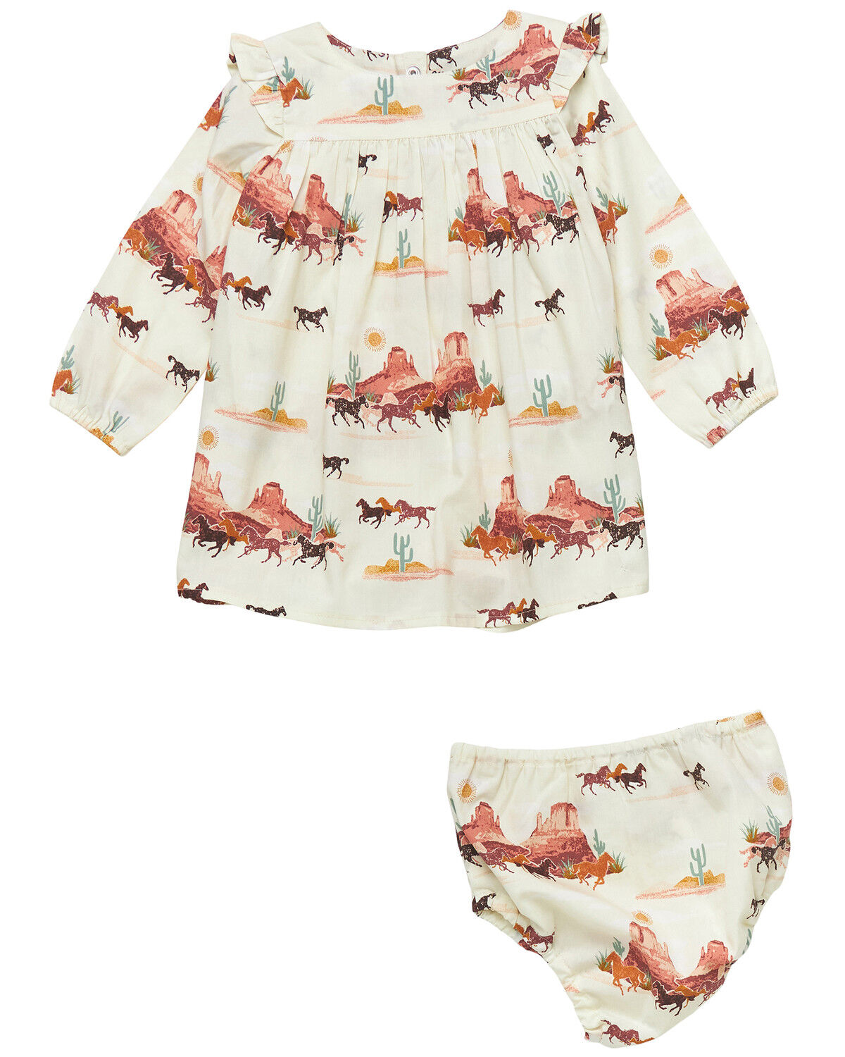 Image #2 - Wrangler Infant Girls' Desert Print Shirt And Diaper Cover - 2 Piece Set, White, hi-res