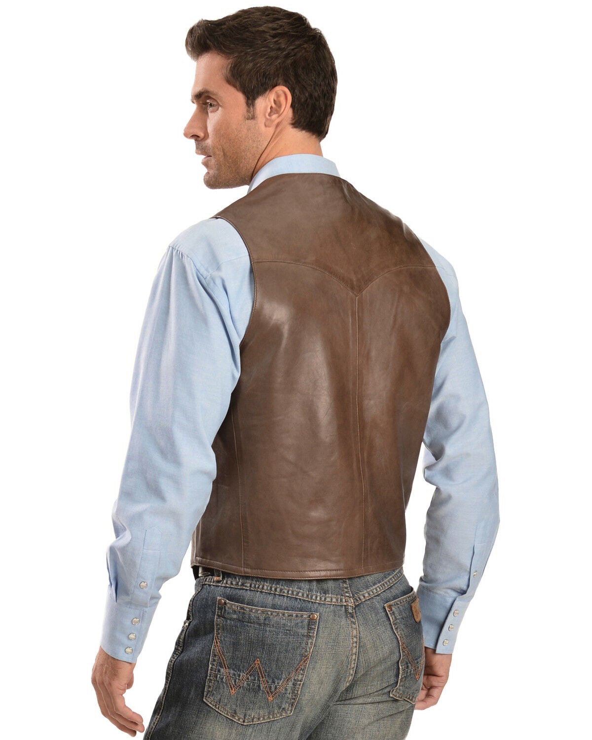 Image #3 - Scully Men's Lambskin Leather Western Vest - Big & Tall, Chocolate, hi-res