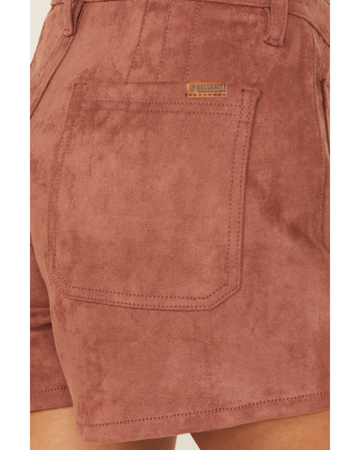 Image #4 - Rock & Roll Denim Women's High Rise Star Microsuede Shorts, Camel, hi-res