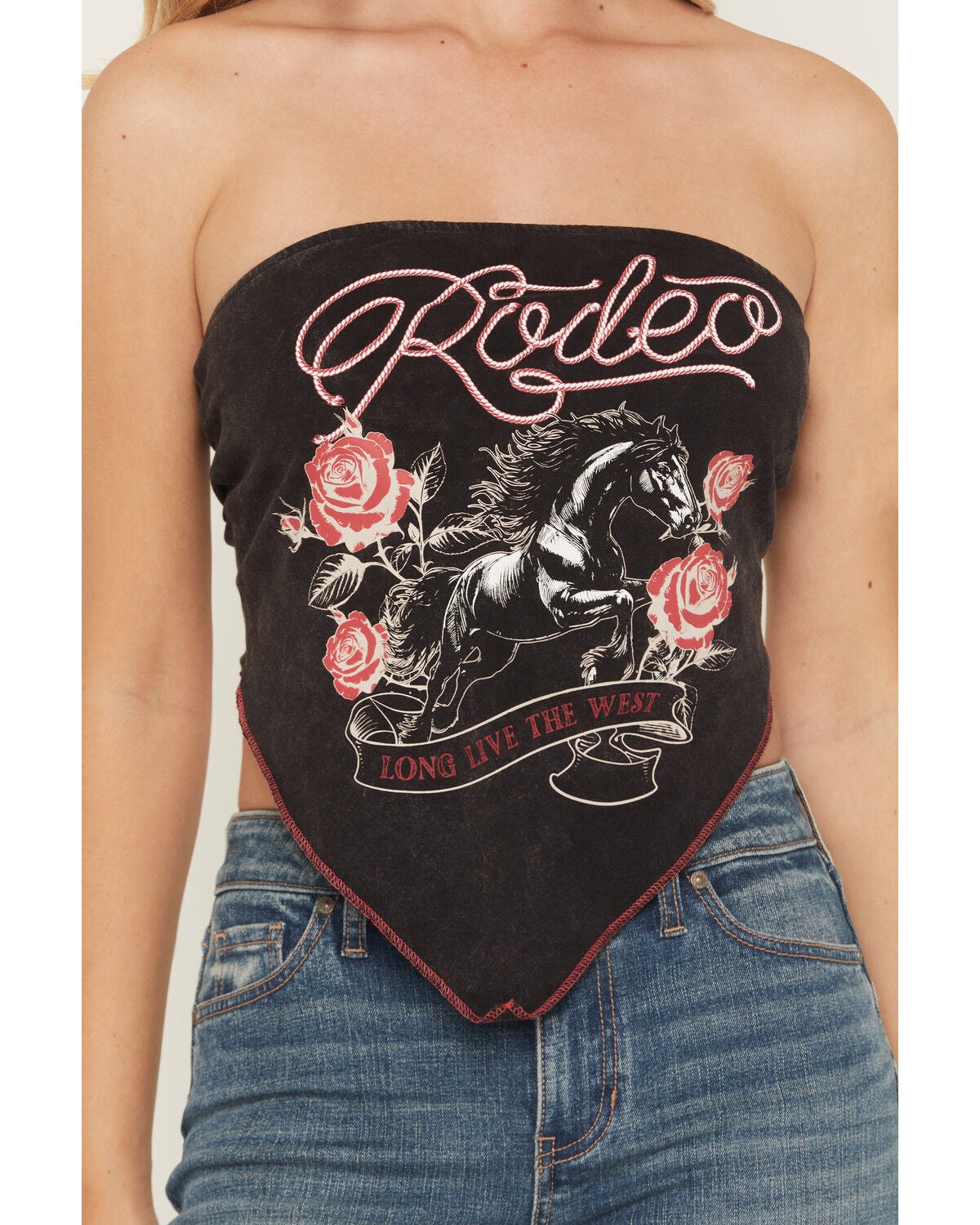 Image #3 - Blended Women's Rodeo Bandana Strapless Graphic Top, Black, hi-res
