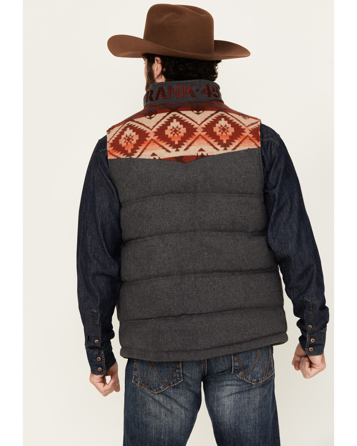 Image #4 - RANK 45® Men's Night Hike Southwestern Print Wool Puffer Vest, Grey, hi-res