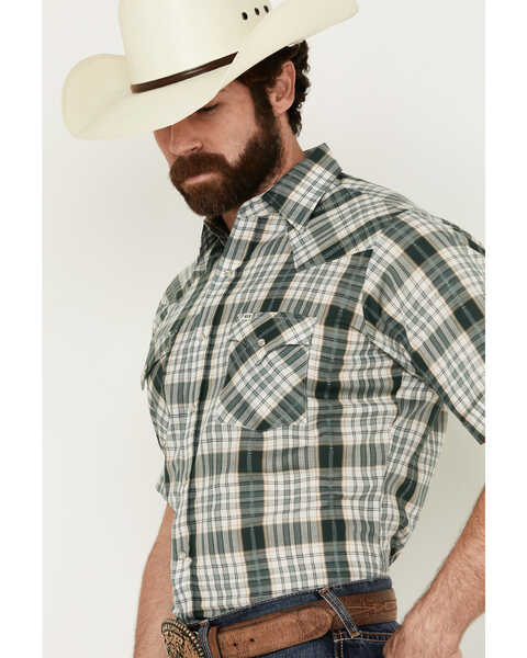 Image #2 - Ely Walker Men's Dobby Plaid Print Short Sleeve Snap Western Shirt - Tall , , hi-res