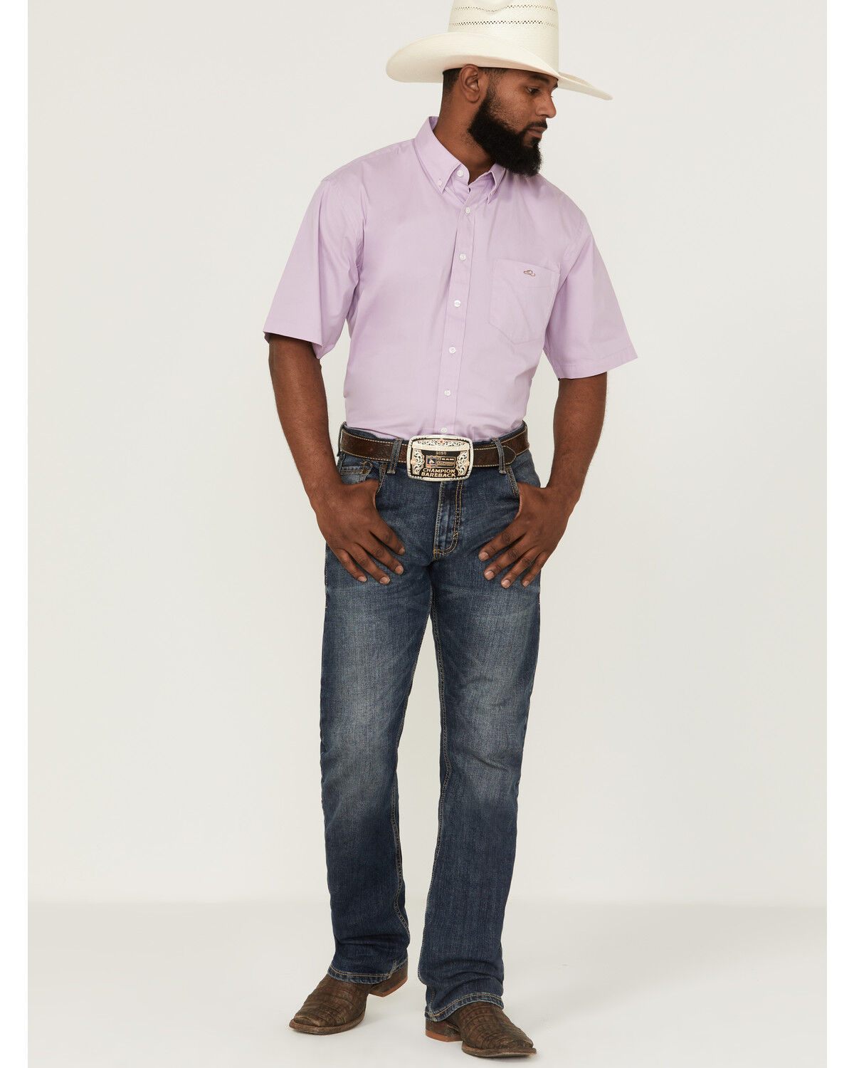 Image #2 - Resistol Men's Beneferd Solid Short Sleeve Button Down Western Shirt, , hi-res