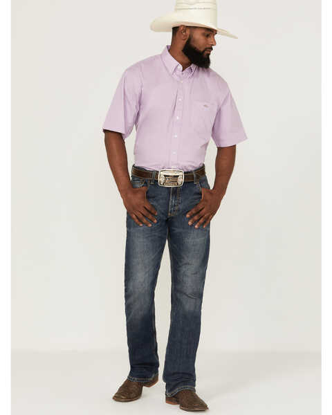 Image #2 - Resistol Men's Beneferd Solid Short Sleeve Button Down Western Shirt , Purple, hi-res