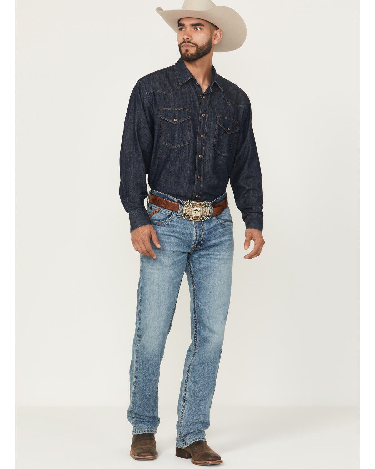 Ariat Men's M2 Logan Bennet Medium Wash Relaxed Bootcut Stretch Denim Jeans, Medium Wash, hi-res