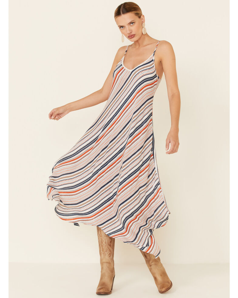 Wild Moss Women's Navy Stripe Hanky Hem Dress, Rust Copper, hi-res