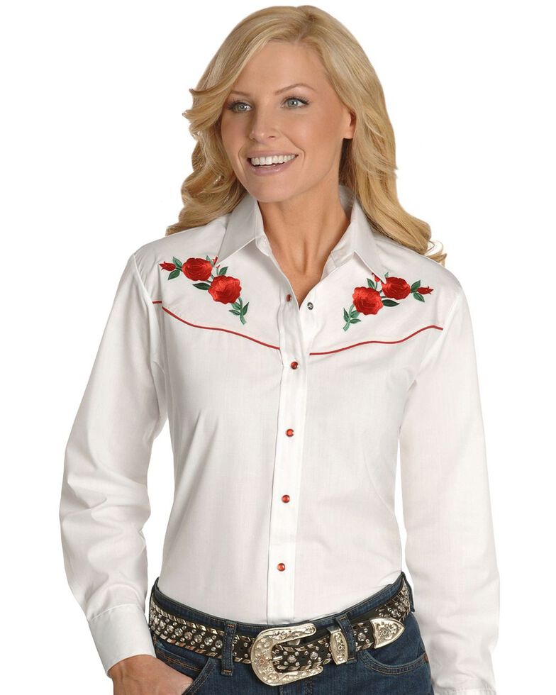 Ely Embroidered Red Roses Vintage Western Cowboy Shirt Sheplers
