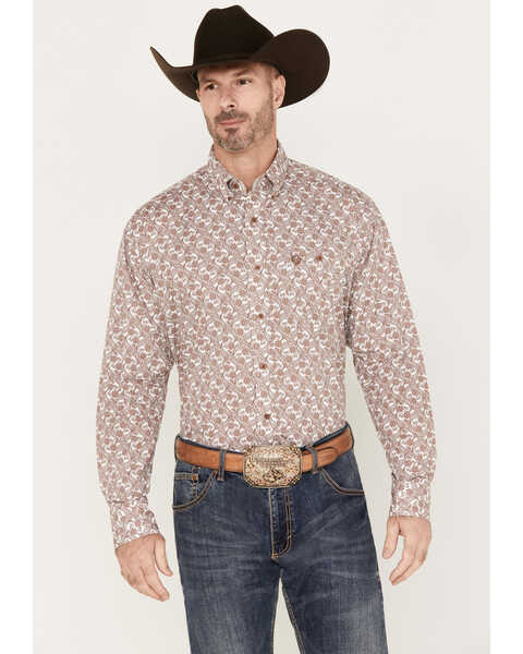 Image #1 - George Strait by Wrangler Men's Paisley Print Long Sleeve Button Down Shirt, Brown, hi-res