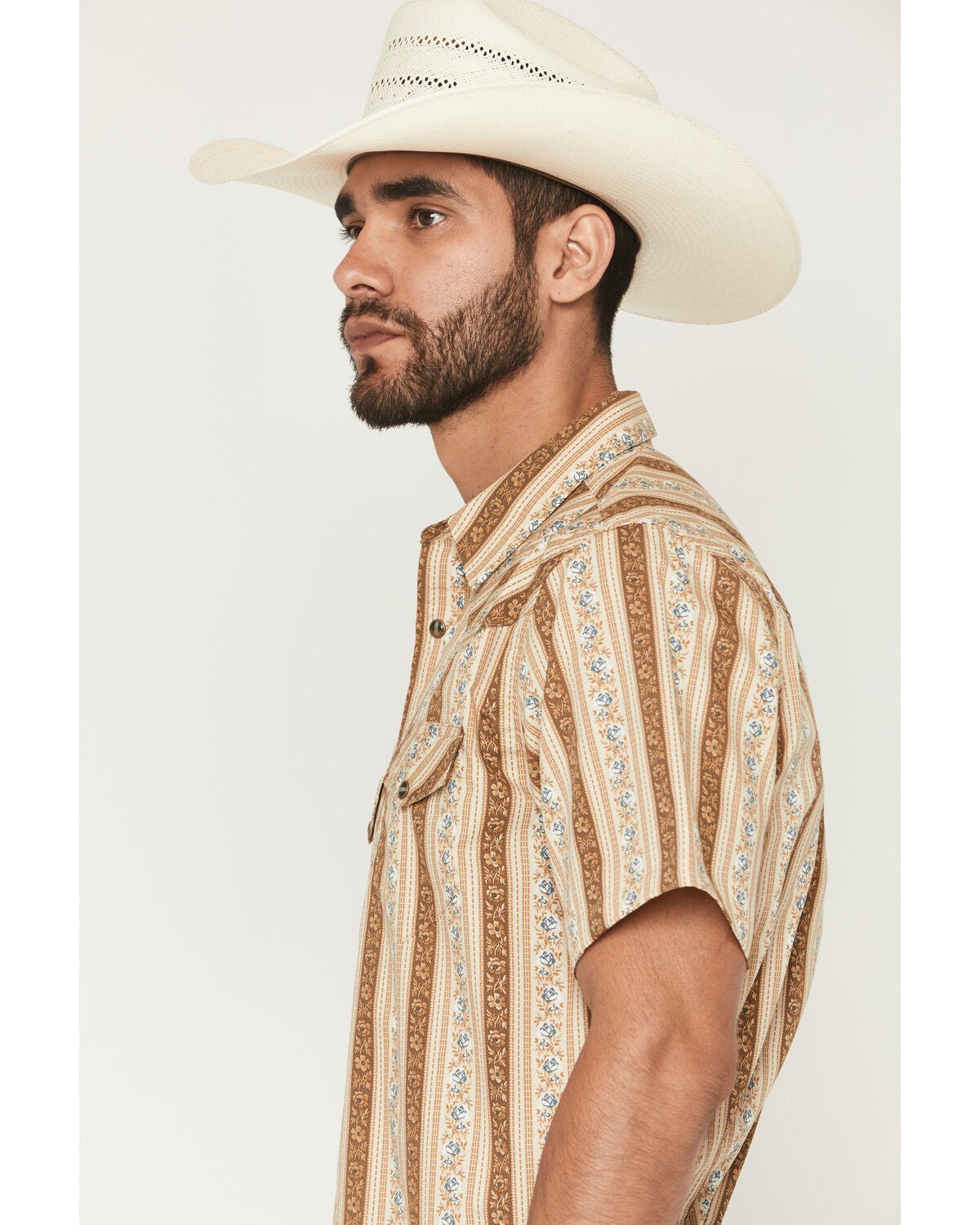 Image #2 - Gibson Trading Co Men's Calico Saloon Floral Striped Short Sleeve Snap Western Shirt - Tall, Cream, hi-res