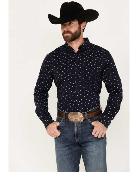 Image #1 - Ariat Men's Marco Paisley Print Long Sleeve Button-Down Stretch Western Shirt, Dark Blue, hi-res