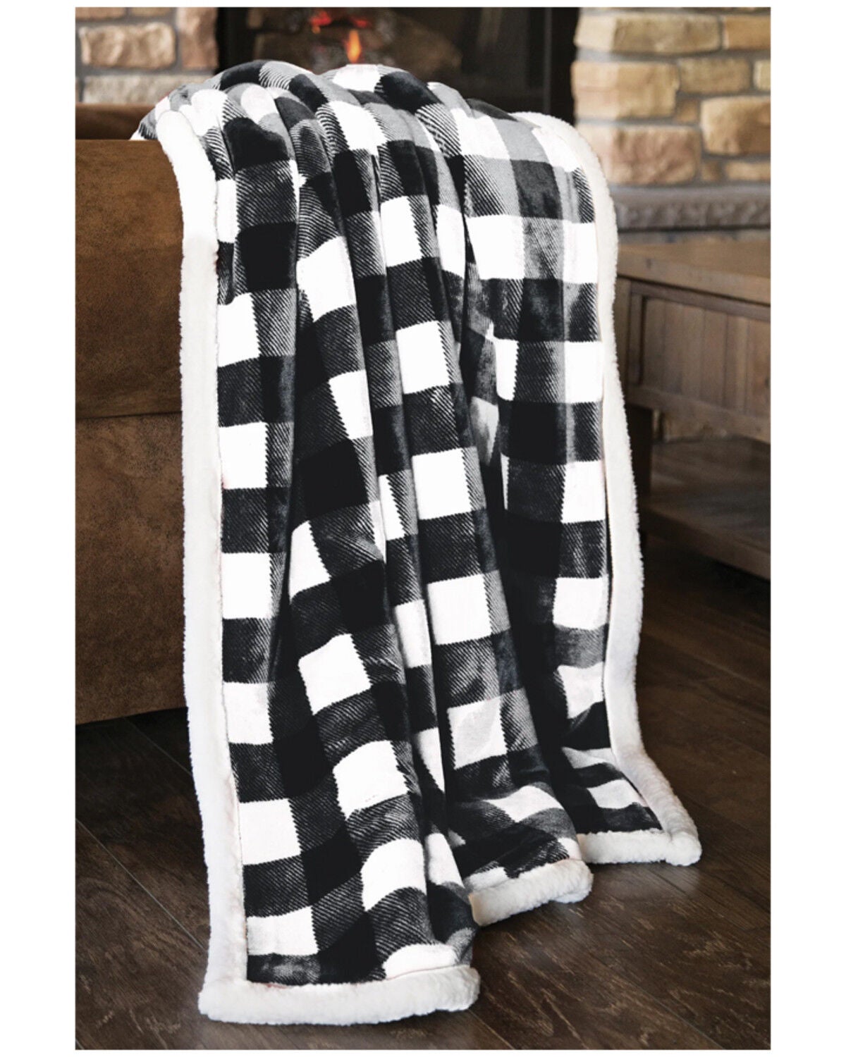 Carstens Home Lumberjack Plaid Sherpa Throw Blanket, White, hi-res