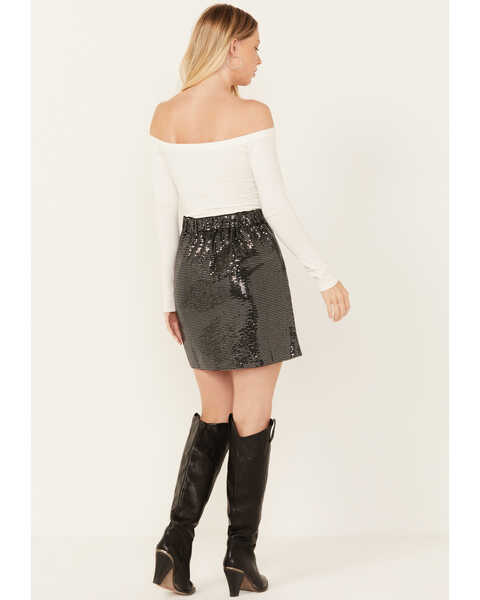 Image #3 - Molly Bracken Women's Faux Wrap Sequins Mini Skirt , Silver, hi-res