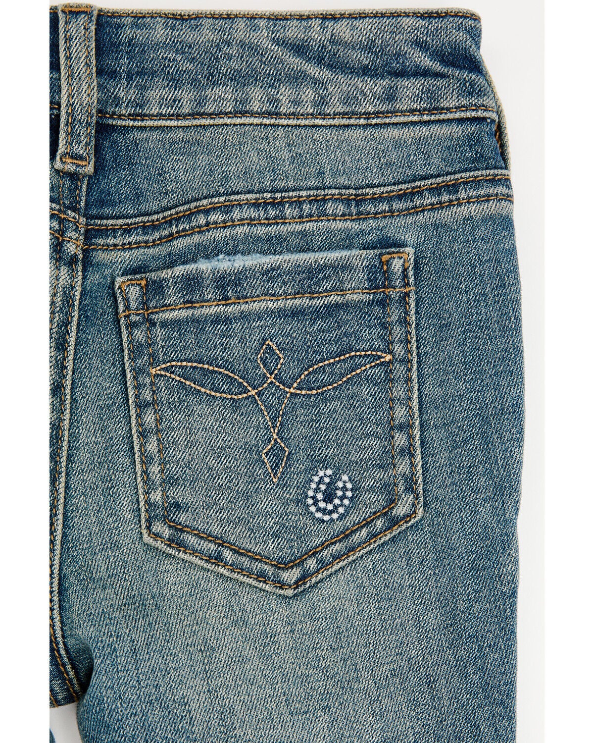 Image #3 - Shyanne Toddler Girls' Amber Dark Wash Embroidered Lacey Flare Stretch Denim Jeans, Dark Wash, hi-res