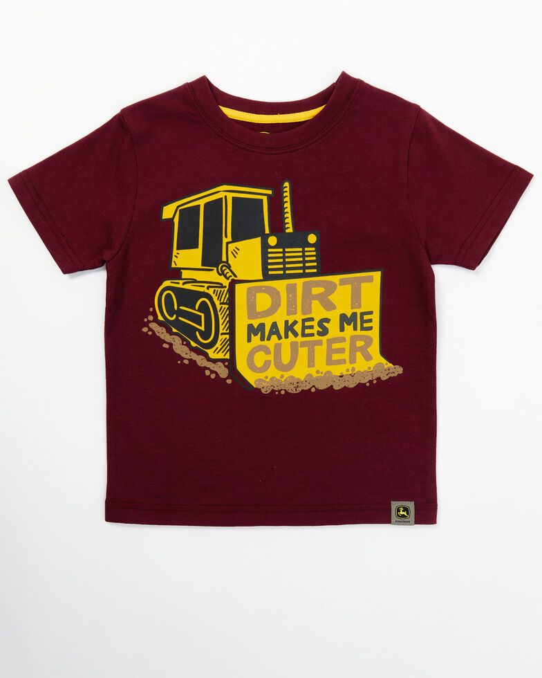 John Deere Toddler-Boys' Dirt Makes Me Cuter Bulldozer T-Shirt, Maroon, hi-res