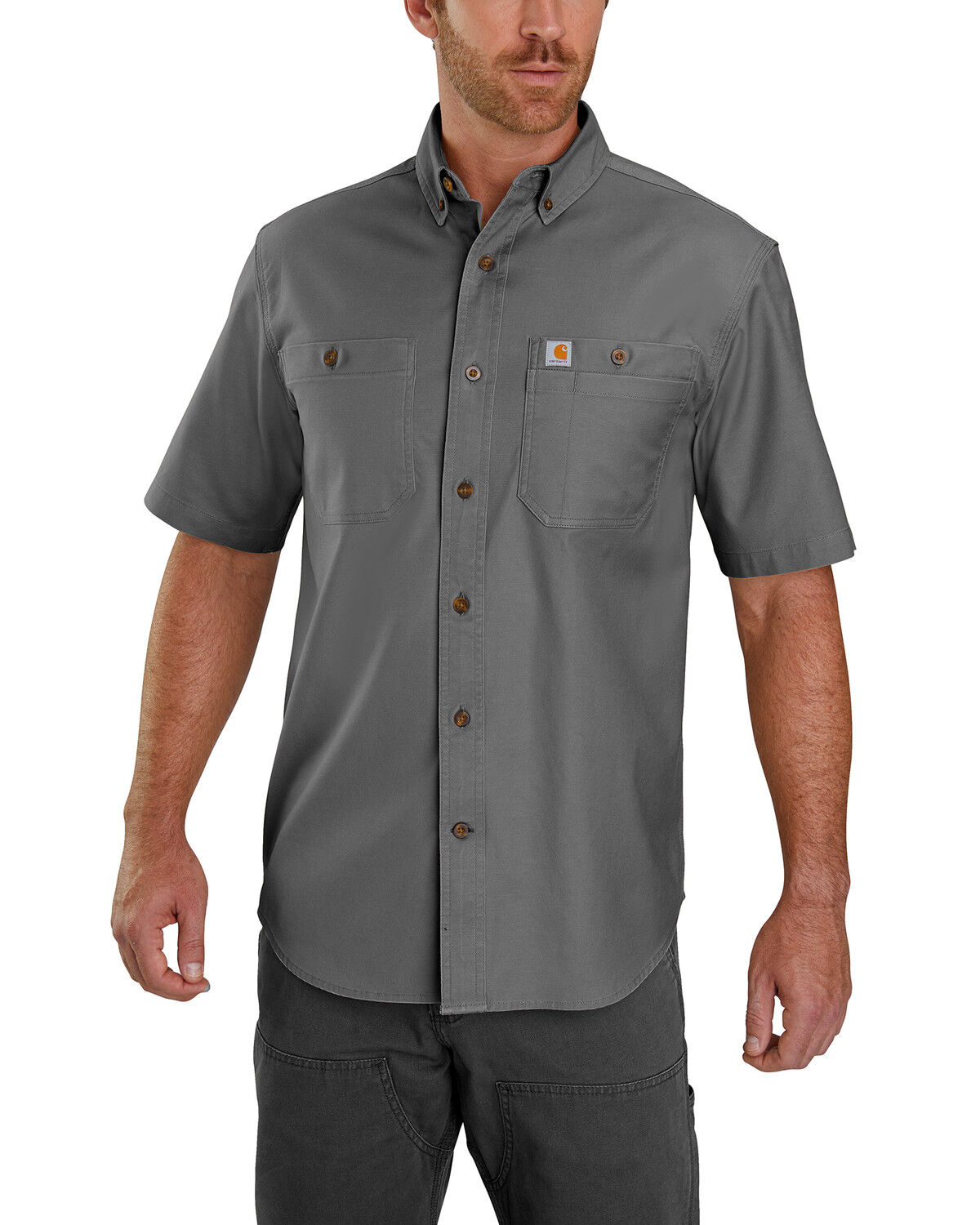 Image #1 - Carhartt Men's Rugged Flex Rigby Short Sleeve Work Shirt - Tall, Charcoal, hi-res