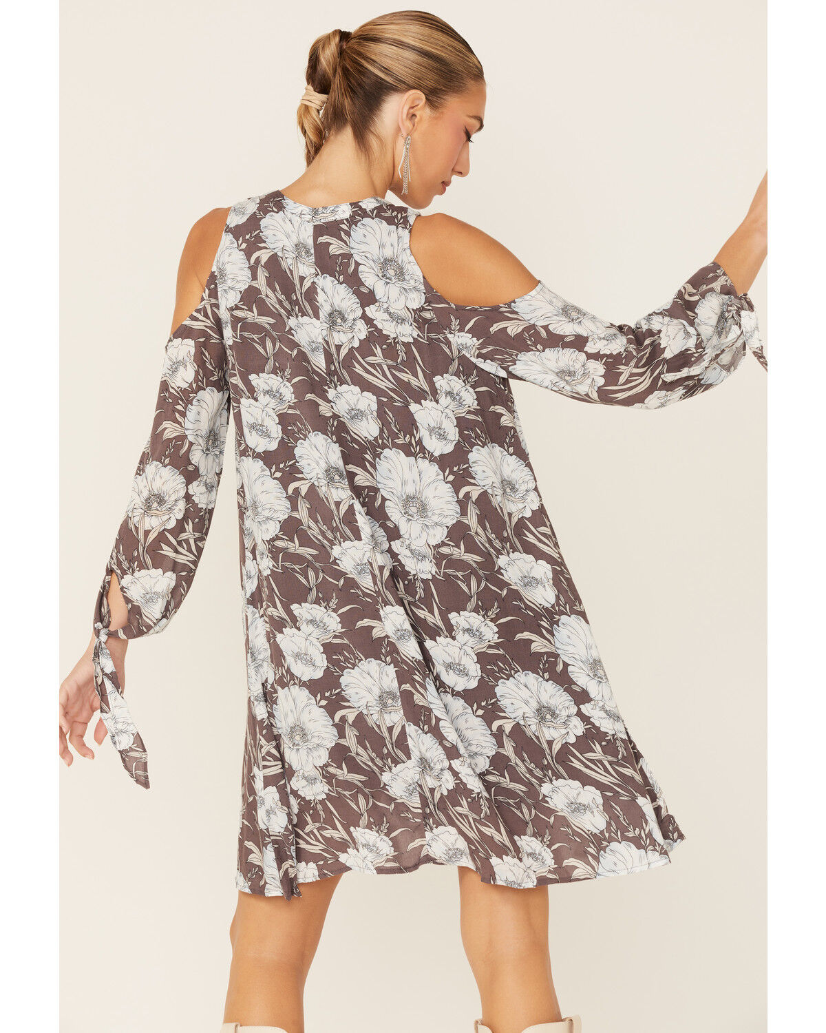 Image #3 - Miss Me Women's Floral Long Sleeve Cold Shoulder Dress, , hi-res