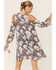 Miss Me Women's Floral Long Sleeve Cold Shoulder Dress, Black, hi-res
