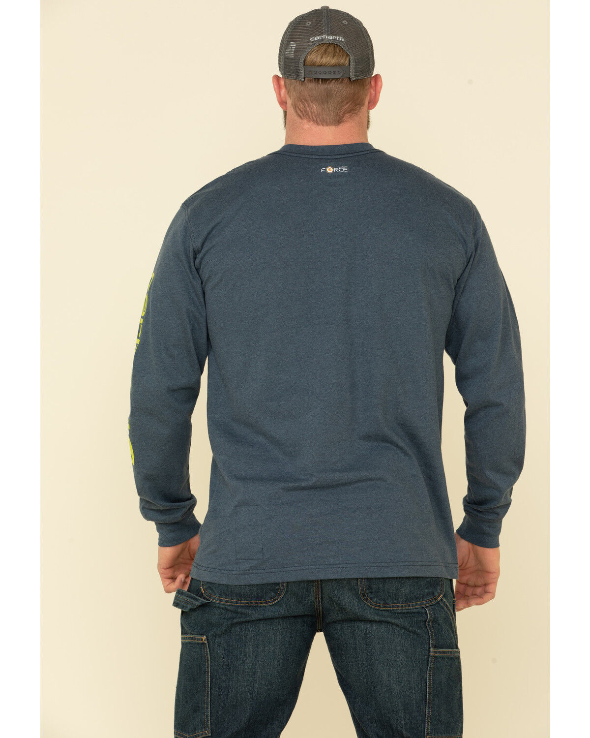 Image #2 - Carhartt Men's M-FR Midweight Signature Logo Long Sleeve Work Shirt - Tall, Dark Blue, hi-res