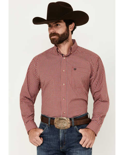 Image #1 - Ariat Men's Porter Plaid Print Long Sleeve Button-Down Performance Shirt - Tall , Red, hi-res