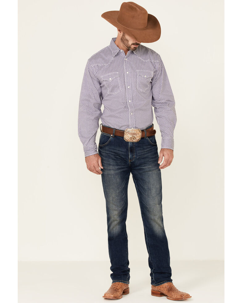 Wrangler 20X Men's AC Purple Geo Print Long Sleeve Snap Western Shirt , Purple, hi-res
