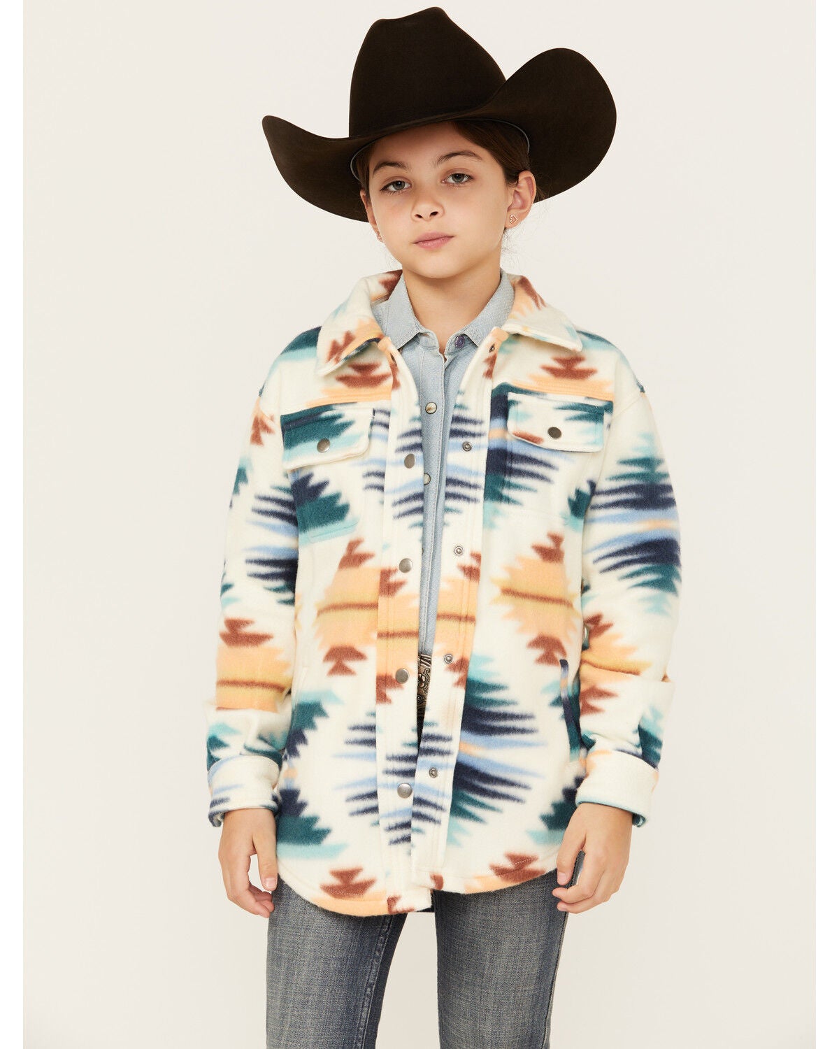 Fornia Girls' Southwestern Print Shacket, Pink, hi-res