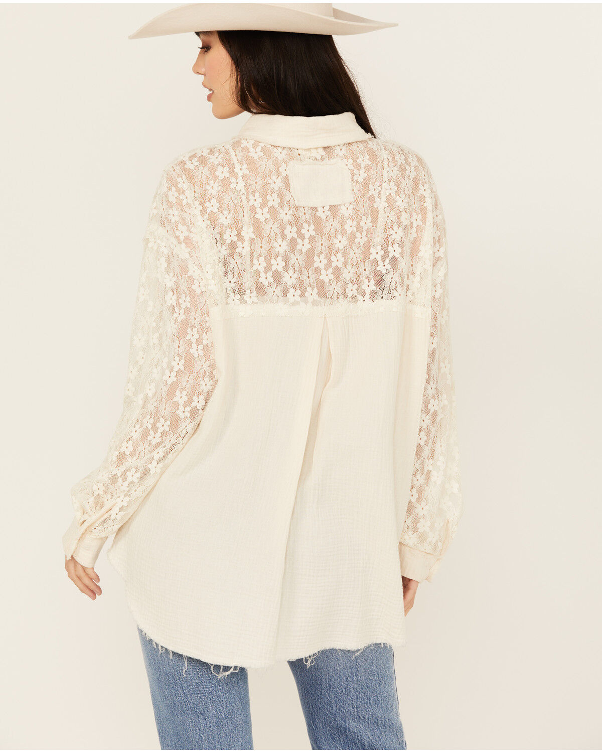 Image #4 - People of Leisure Women's Floral Lace Long Sleeve Button-Down Shirt, White, hi-res
