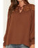 Image #3 - Miss Me Women's Lace Trim Long Sleeve Peasant Blouse, Camel, hi-res