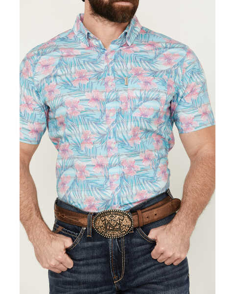Image #3 - Ariat Men's Monroe Floral And Palm Leaf Print Short Sleeve Button-Down Stretch Western Shirt , Turquoise, hi-res