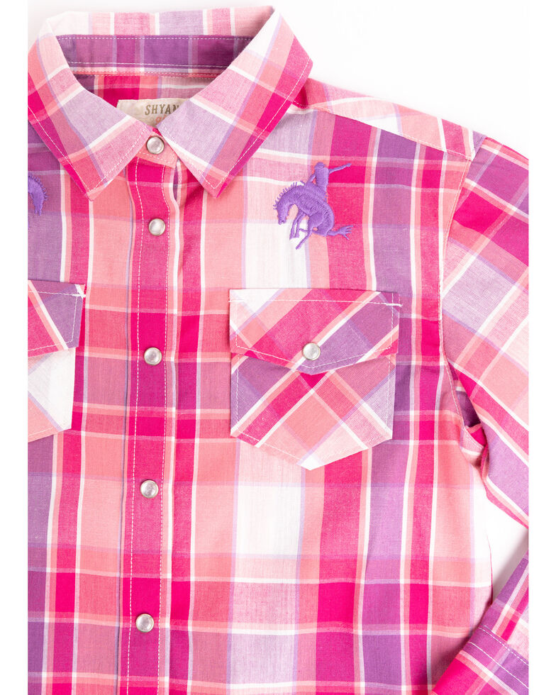 Shyanne Toddler Girls Pink Purple Plaid Horse Embroidered Long