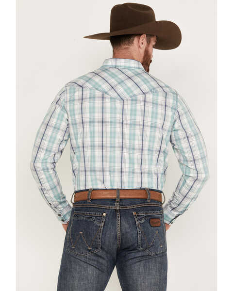 Image #4 - Cody James Men's Ely Plaid Print Long Sleeve Western Snap Shirt, Navy, hi-res