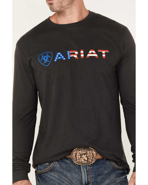 Image #3 - Ariat Men's Boot Barn Exclusive Americana Logo Long Sleeve Graphic T-Shirt , Black, hi-res