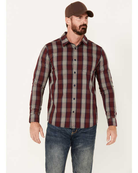 Image #1 - Brothers and Sons Men's Blaine Plaid Print Long Sleeve Button Down Shirt, Burgundy, hi-res