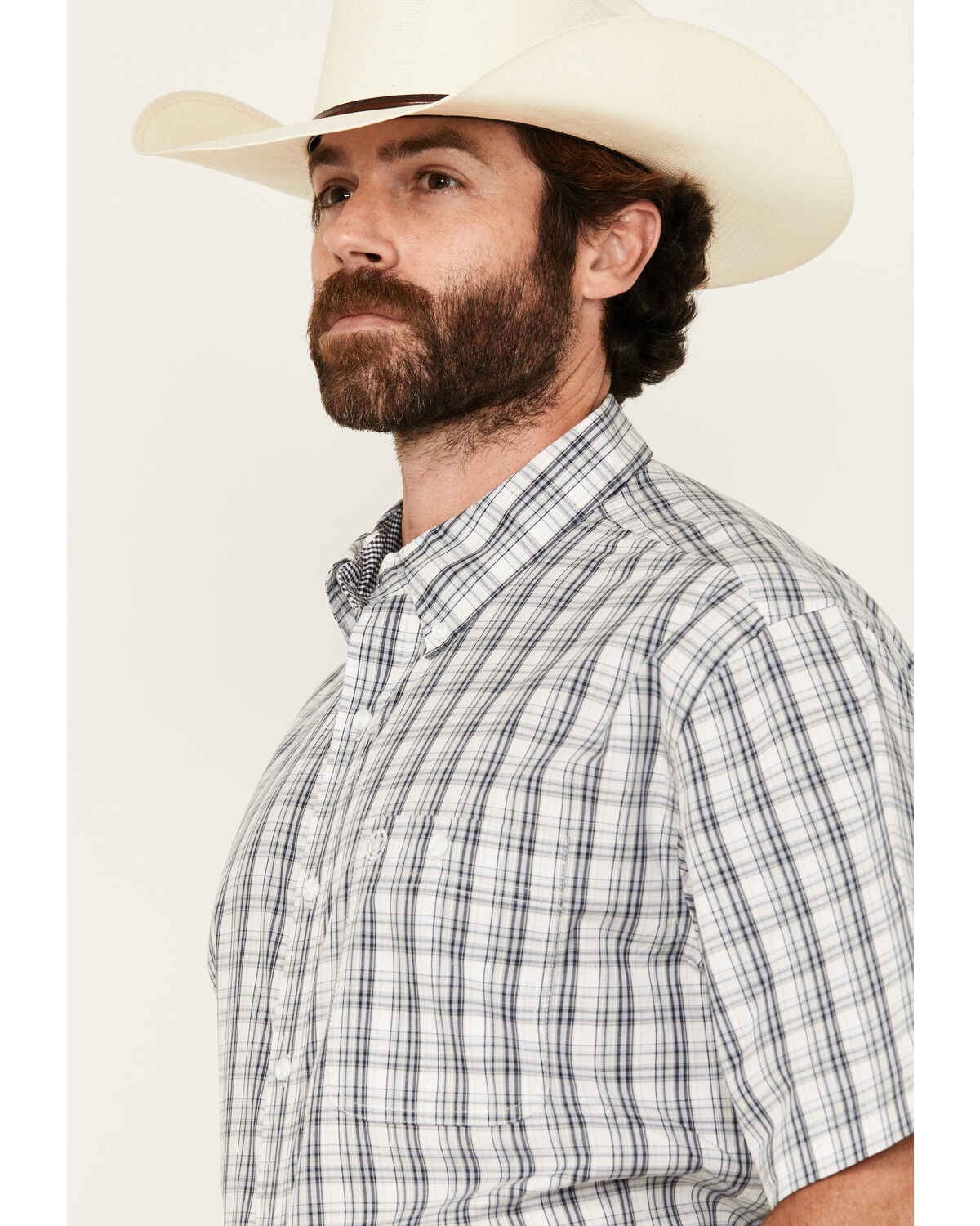 Image #2 - George Strait by Wrangler Men's Plaid Print Short Sleeve Button-Down Stretch Western Shirt, White, hi-res